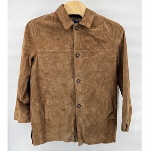 Newport Harbor Mens XL Long Tan Brown Genuine Leather Suede Button Front Jacket